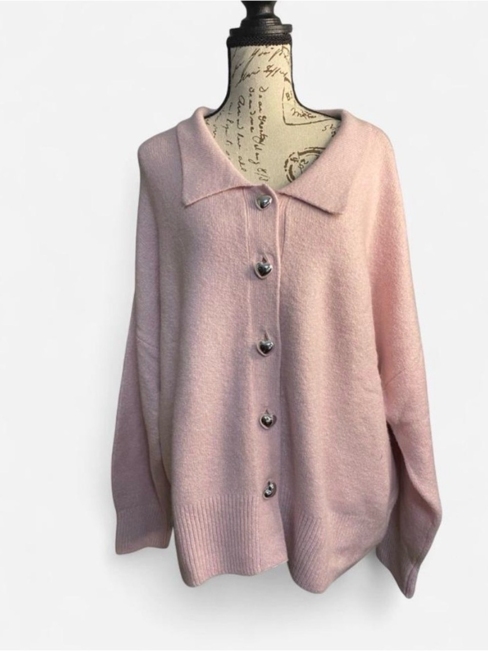 a new day Light Pink Heart-Button Knit Cardigan